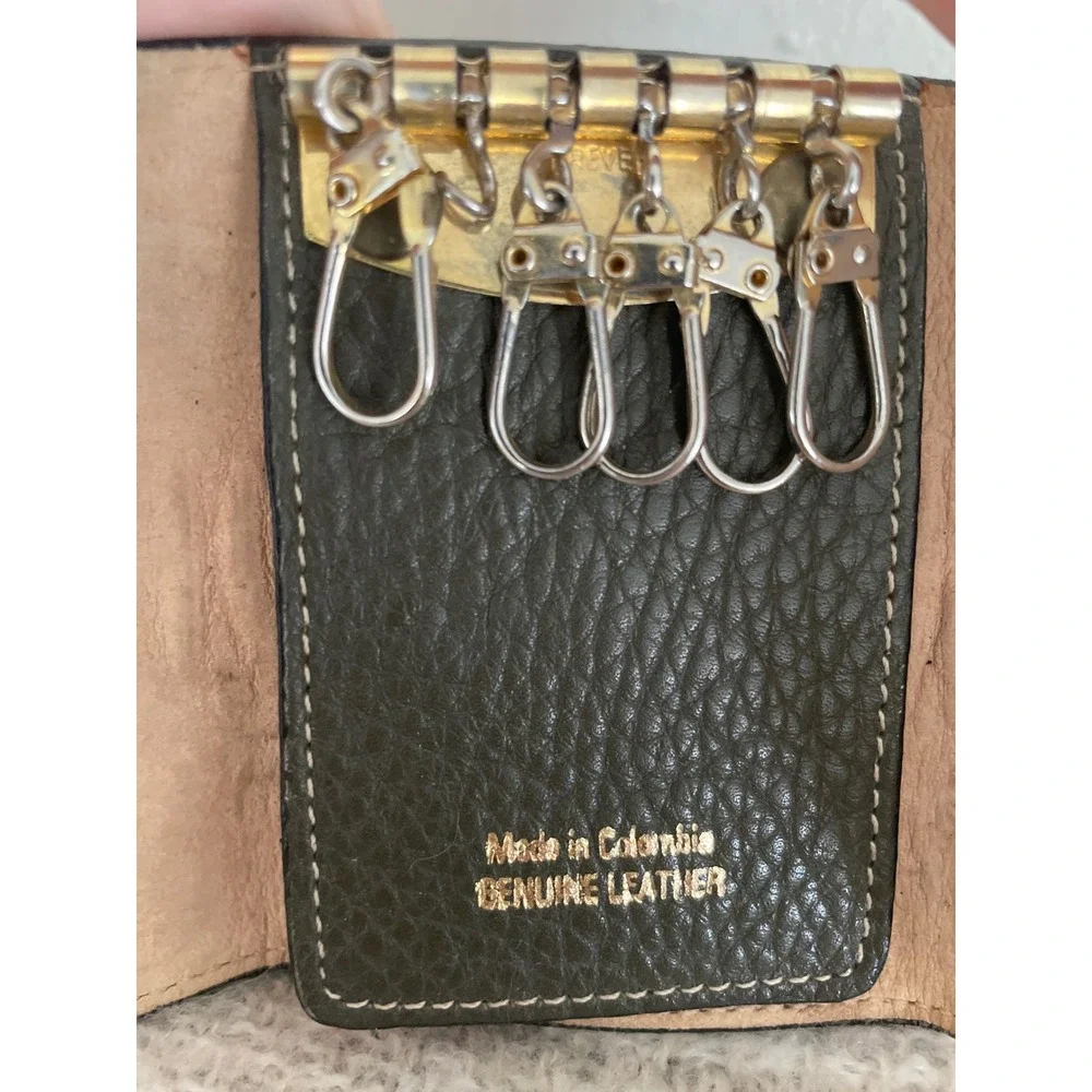 LAND Leather vintage Key Wallet Clips 5 keys holder made in Columbia green brown